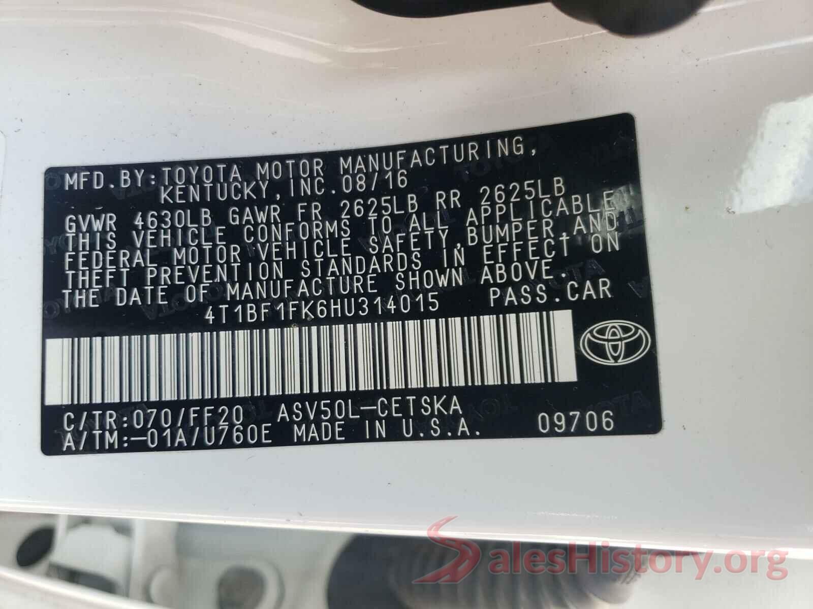 4T1BF1FK6HU314015 2017 TOYOTA CAMRY