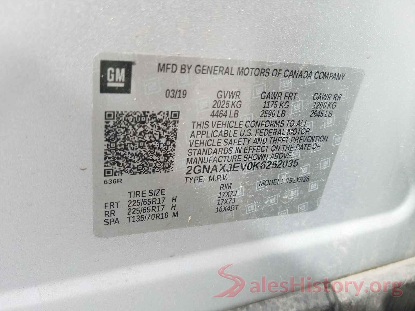 2GNAXJEV0K6252035 2019 CHEVROLET EQUINOX