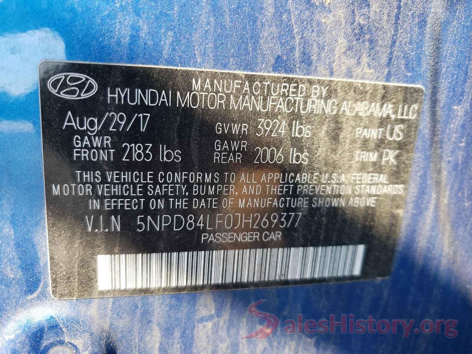 5NPD84LF0JH269377 2018 HYUNDAI ELANTRA