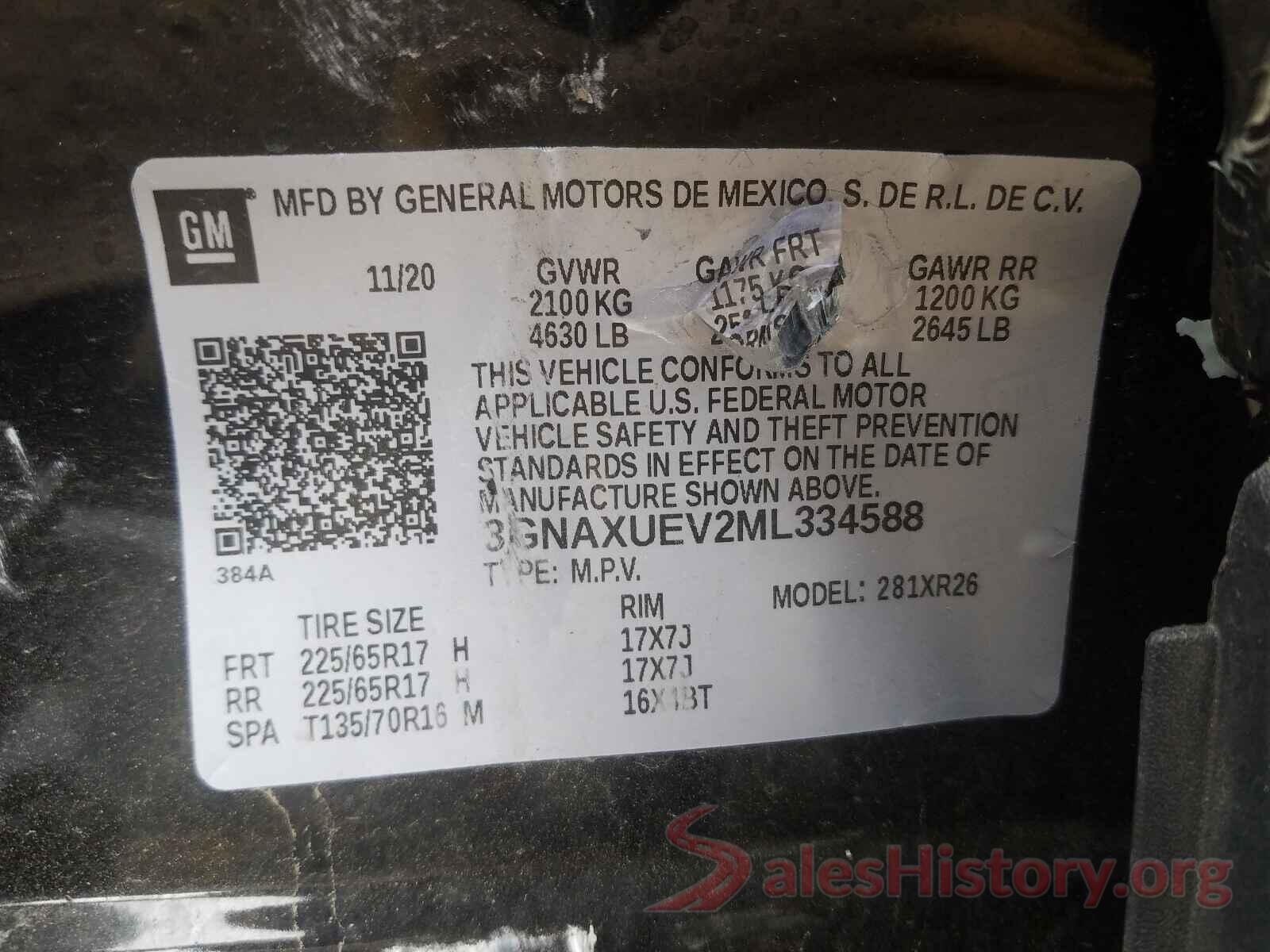 3GNAXUEV2ML334588 2021 CHEVROLET EQUINOX