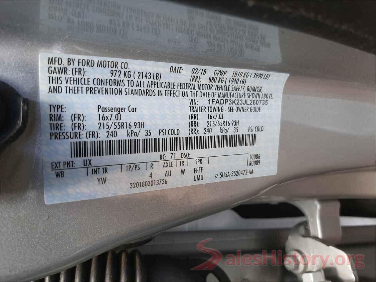 1FADP3K23JL260735 2018 FORD FOCUS