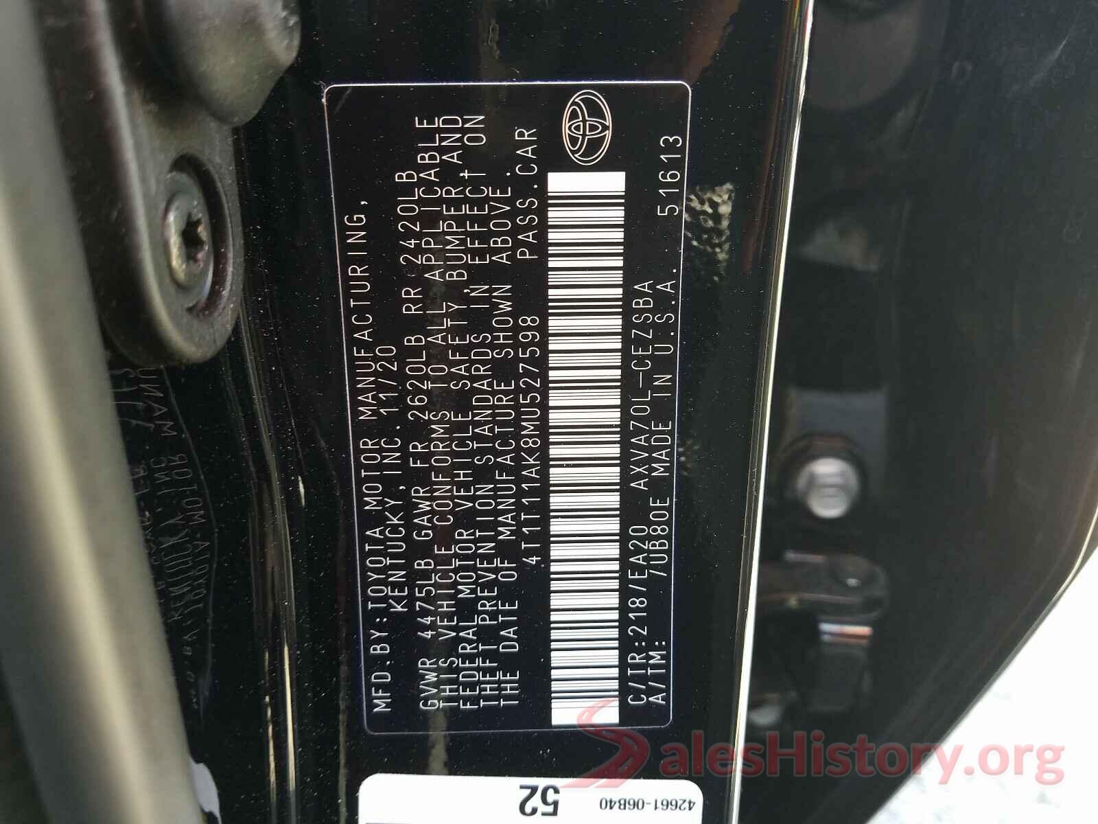 4T1T11AK8MU527598 2021 TOYOTA CAMRY