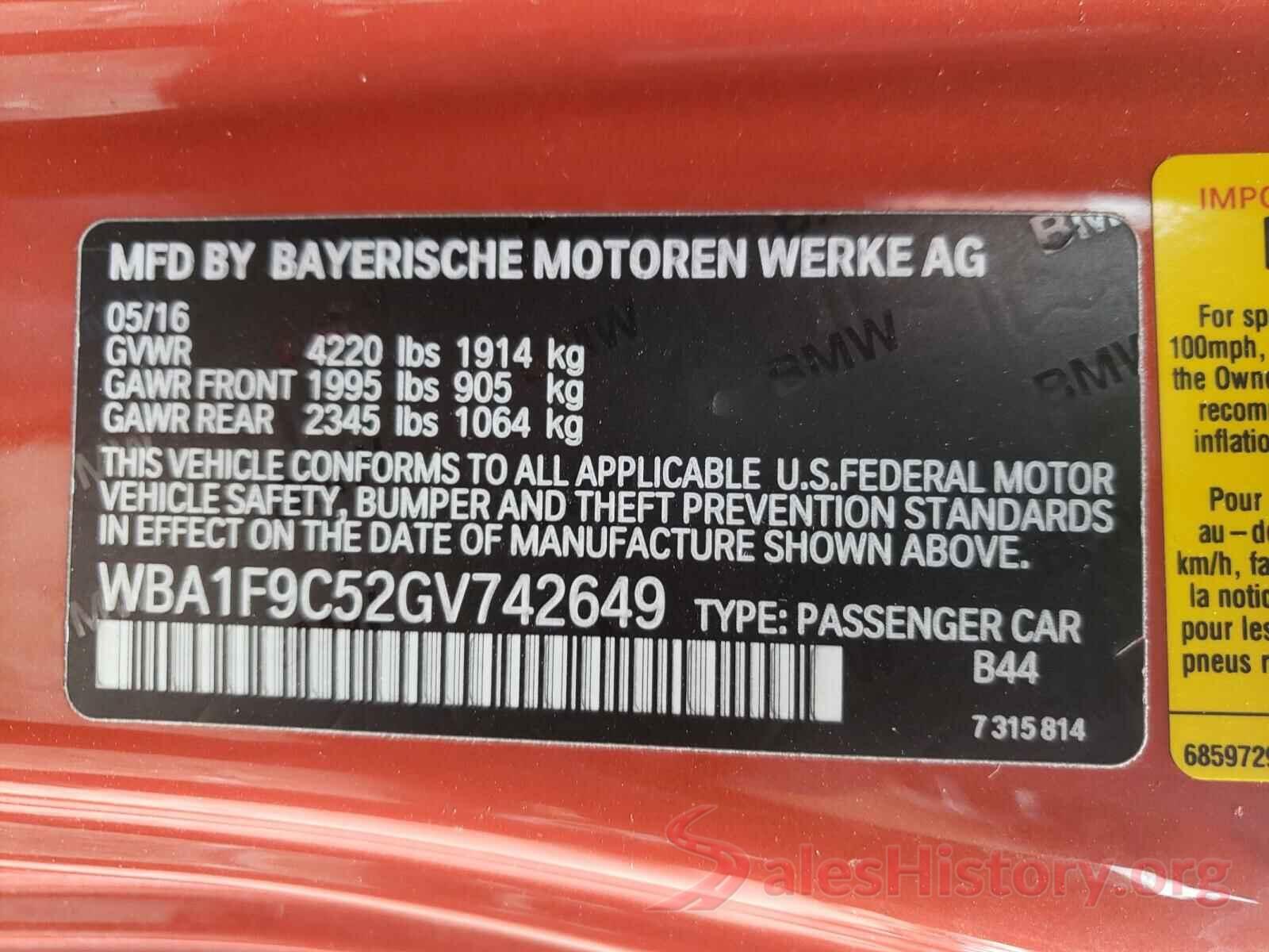 WBA1F9C52GV742649 2016 BMW 2 SERIES