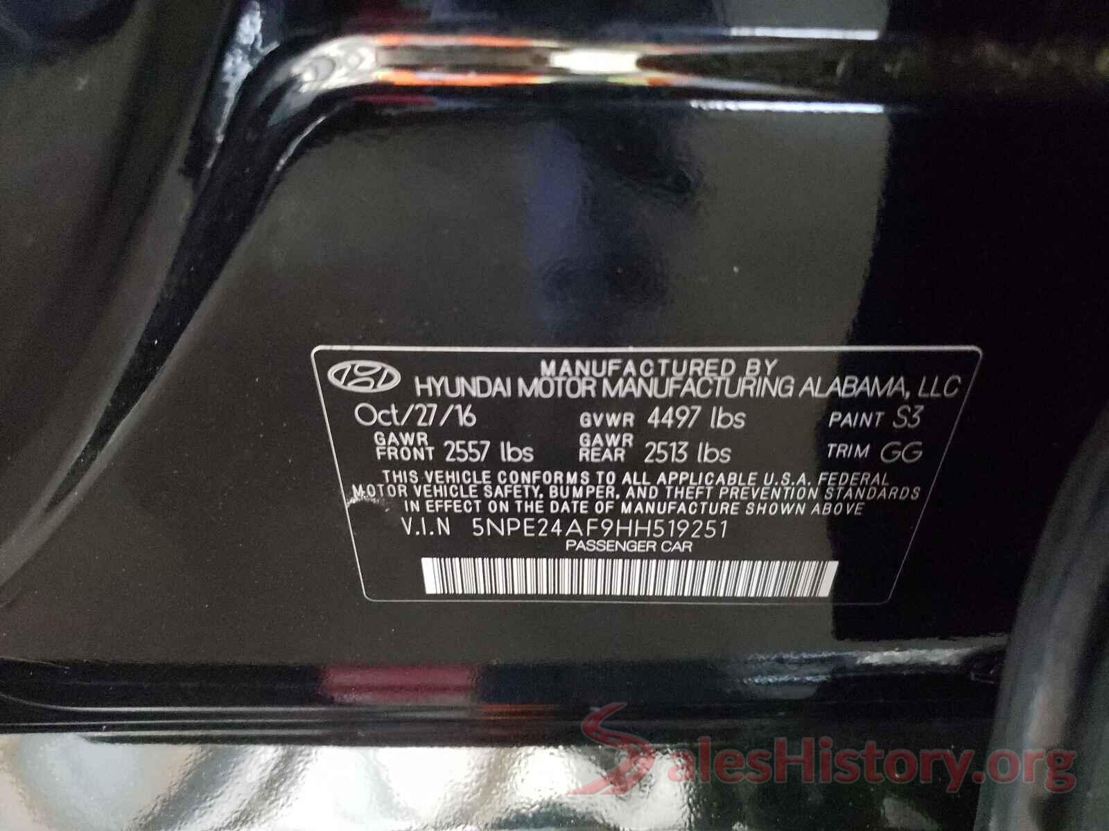 5NPE24AF9HH519251 2017 HYUNDAI SONATA