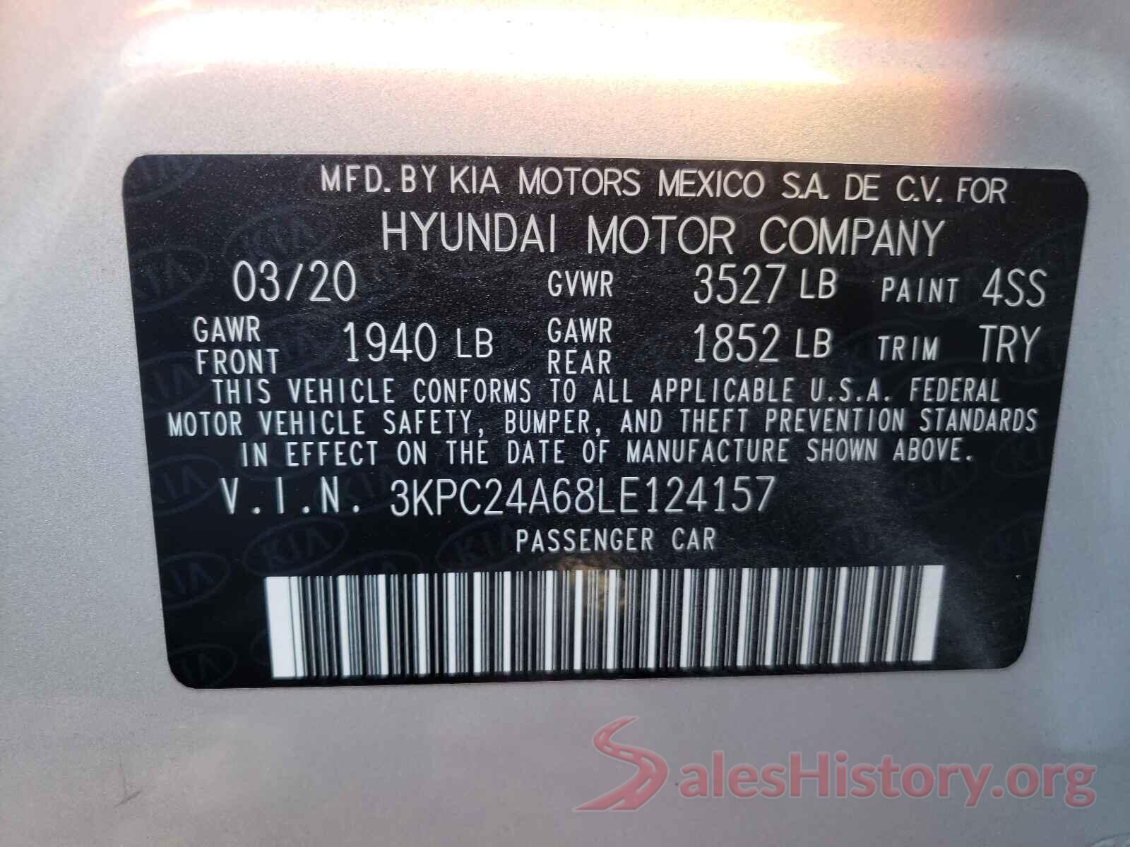 3KPC24A68LE124157 2020 HYUNDAI ACCENT