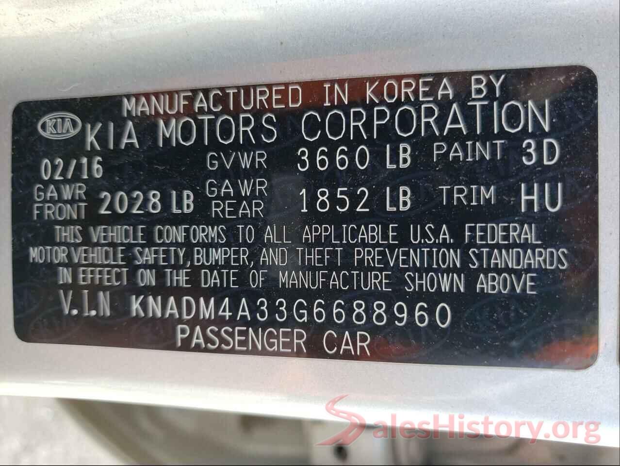 KNADM4A33G6688960 2016 KIA RIO