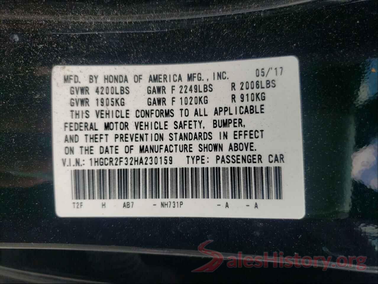 1HGCR2F32HA230159 2017 HONDA ACCORD