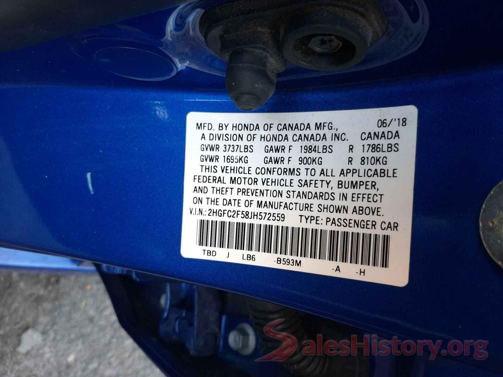 2HGFC2F58JH572559 2018 HONDA CIVIC