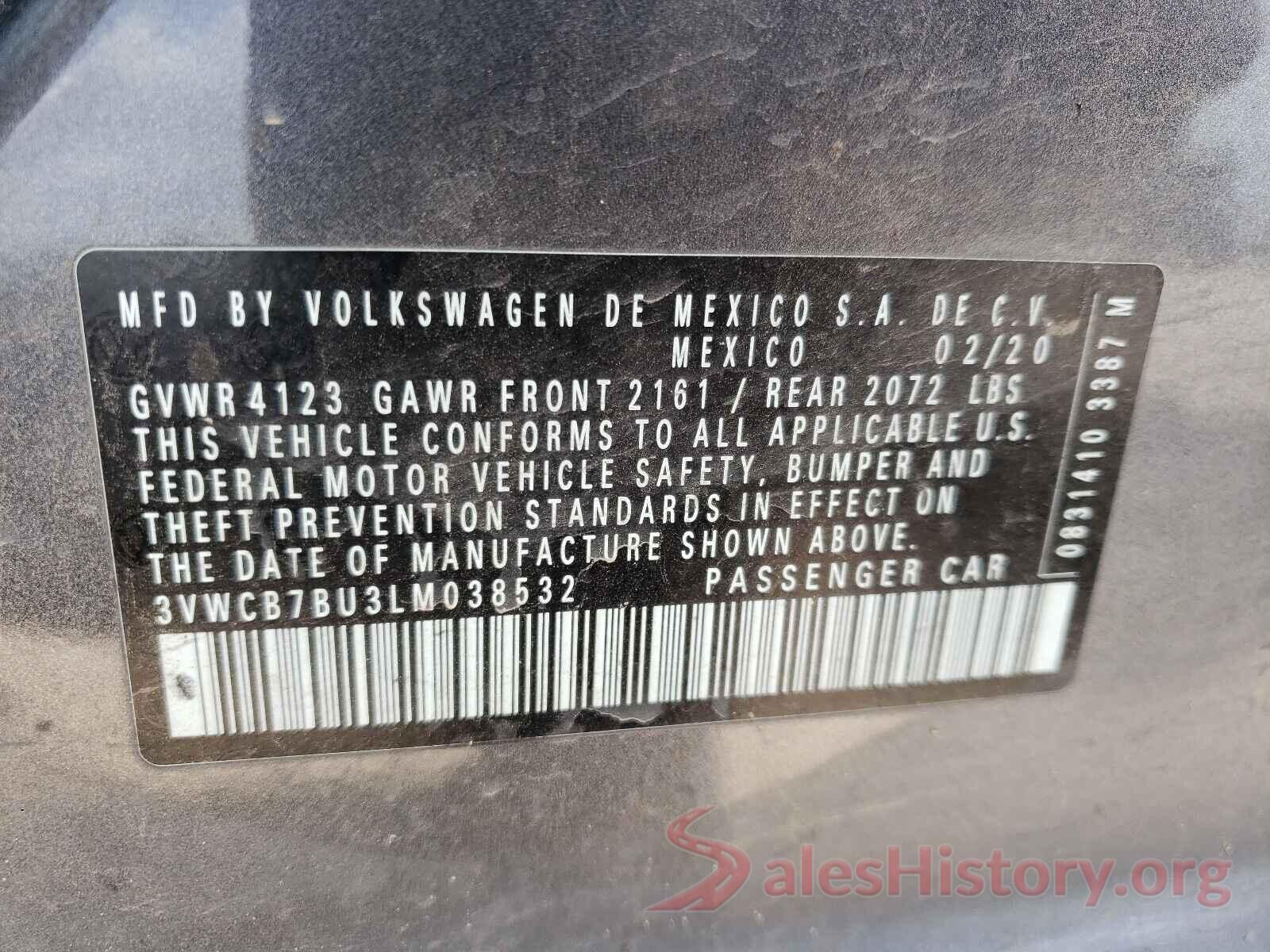 3VWCB7BU3LM038532 2020 VOLKSWAGEN JETTA