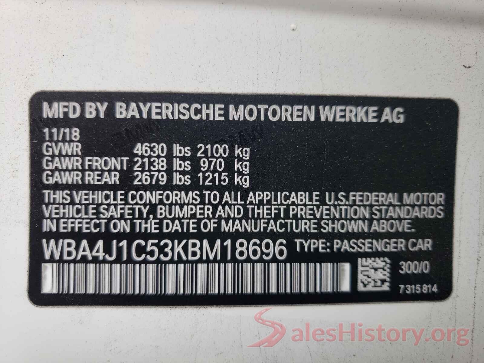 WBA4J1C53KBM18696 2019 BMW 4 SERIES