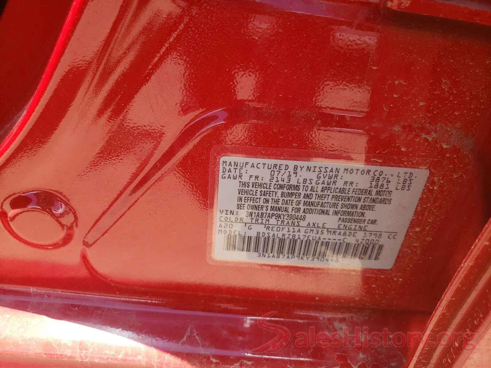 3N1AB7AP9KY390448 2019 NISSAN SENTRA