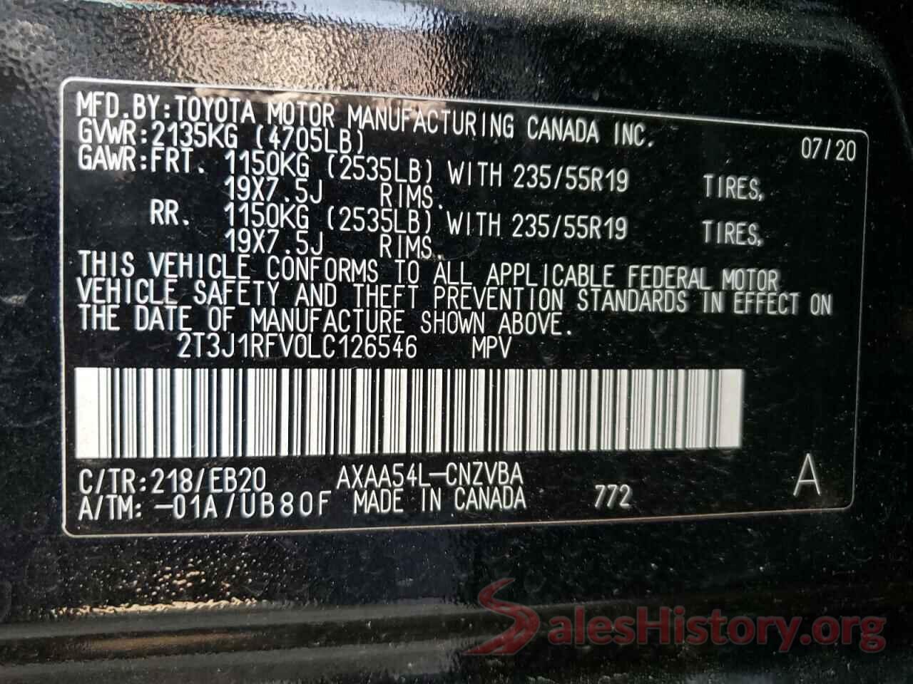 2T3J1RFV0LC126546 2020 TOYOTA RAV4