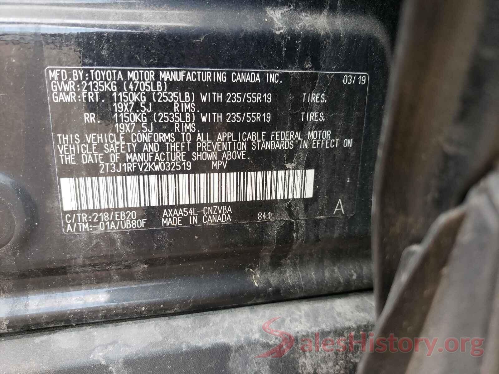 2T3J1RFV2KW032519 2019 TOYOTA RAV4