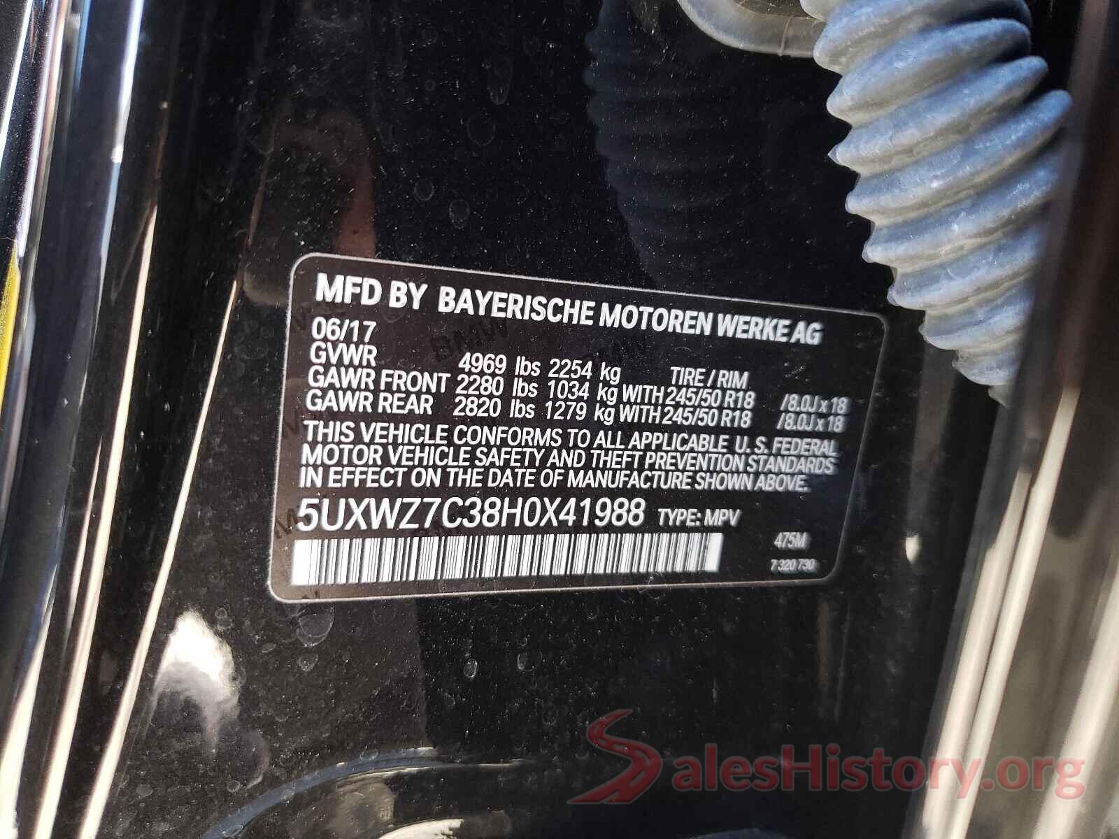 5UXWZ7C38H0X41988 2017 BMW X3