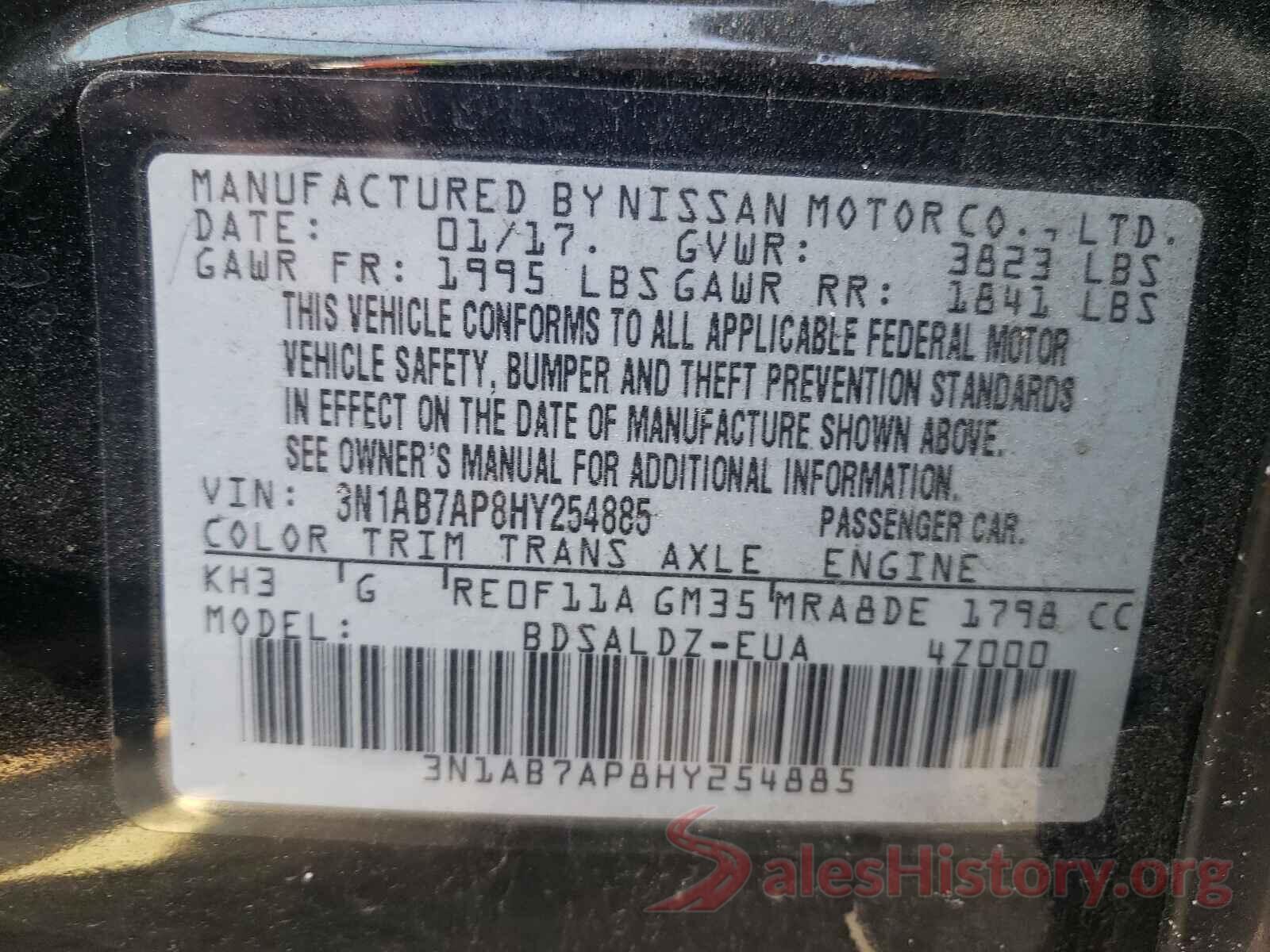 3N1AB7AP8HY254885 2017 NISSAN SENTRA