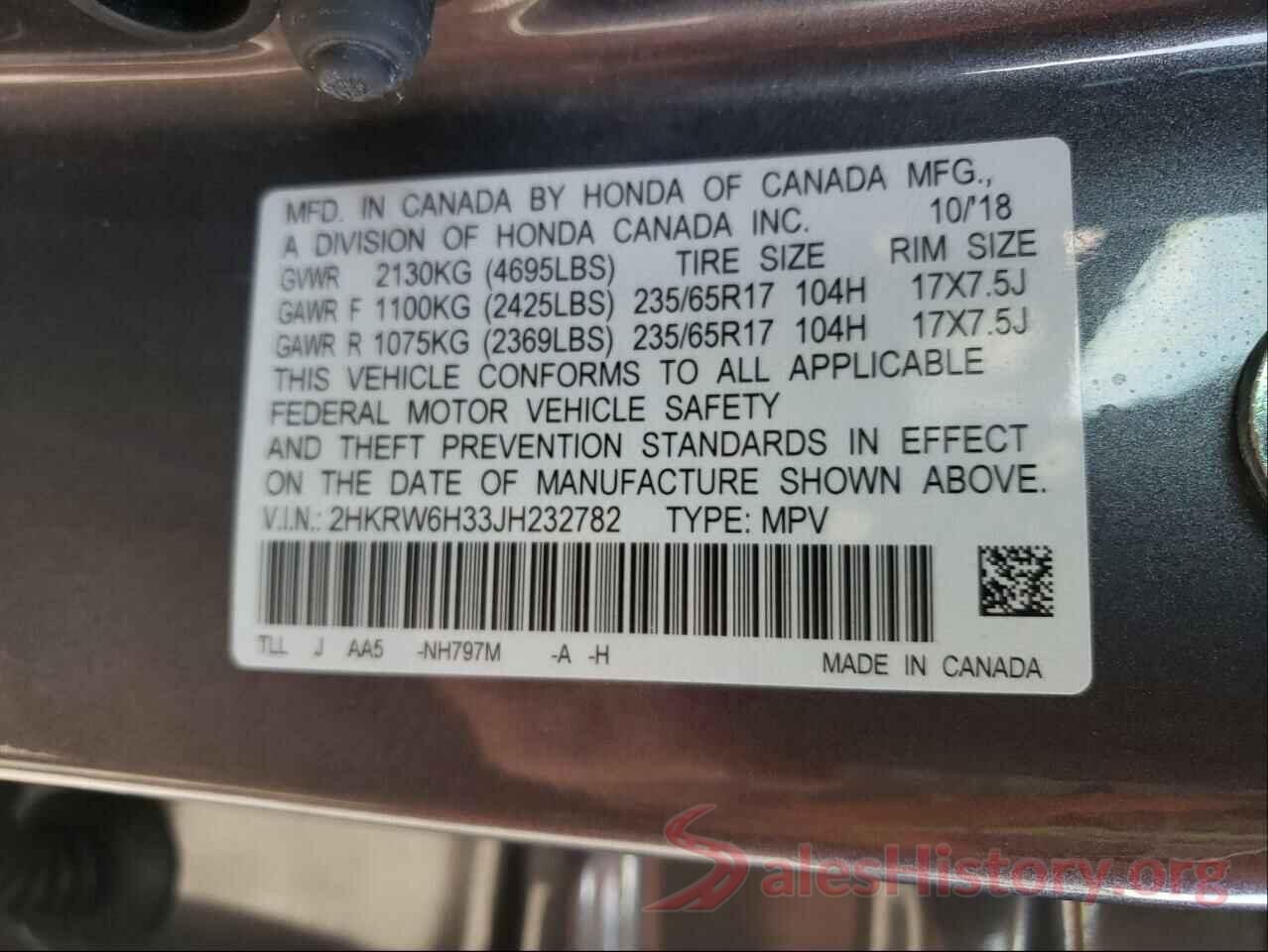 2HKRW6H33JH232782 2018 HONDA CRV