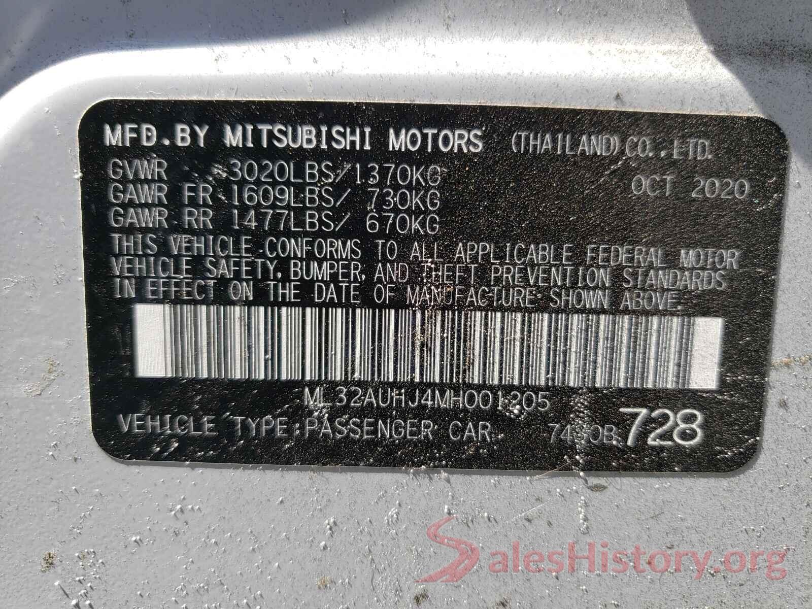 ML32AUHJ4MH001205 2021 MITSUBISHI MIRAGE