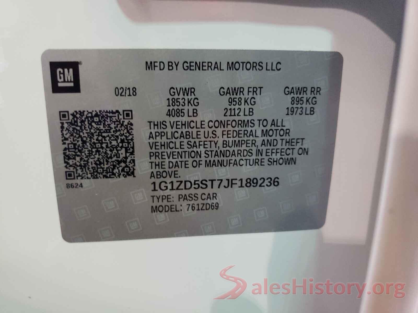 1G1ZD5ST7JF189236 2018 CHEVROLET MALIBU