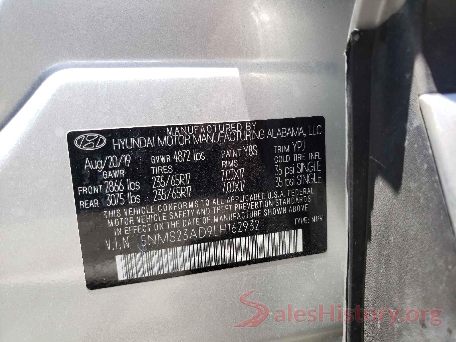 5NMS23AD9LH162932 2020 HYUNDAI SANTA FE