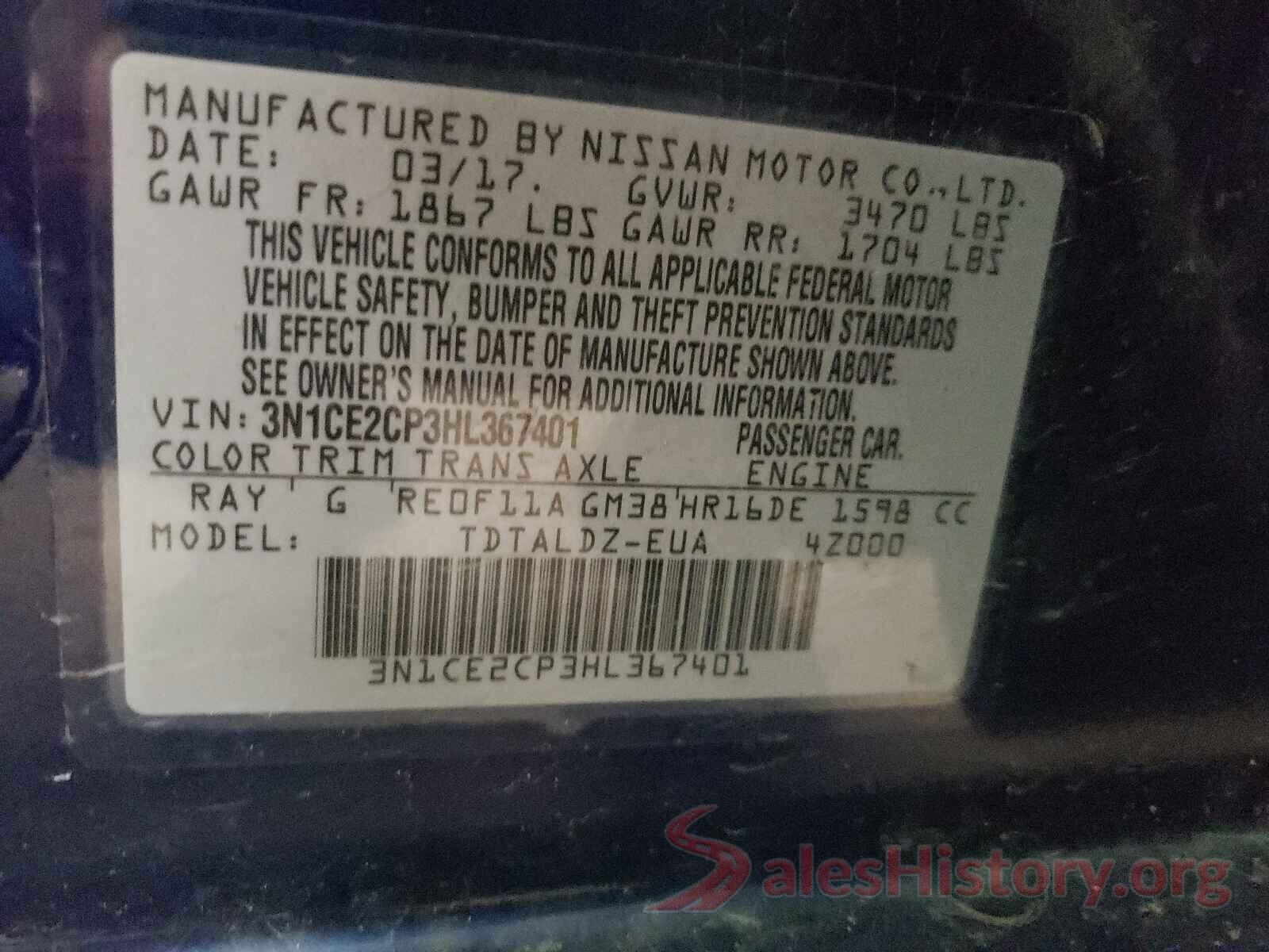 3N1CE2CP3HL367401 2017 NISSAN VERSA