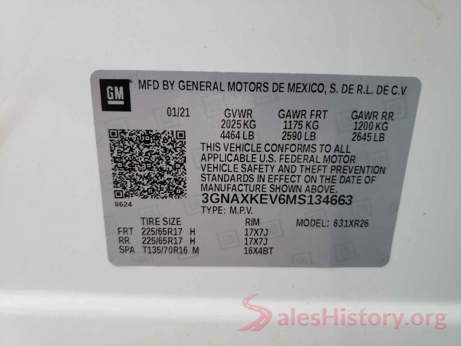 3GNAXKEV6MS134663 2021 CHEVROLET EQUINOX