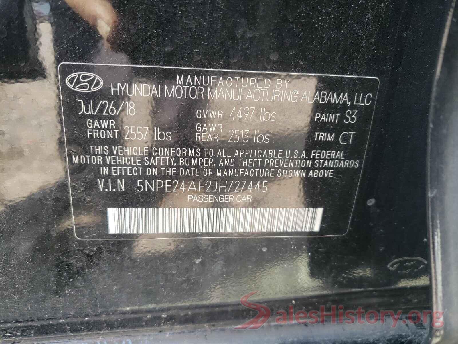 5NPE24AF2JH727445 2018 HYUNDAI SONATA