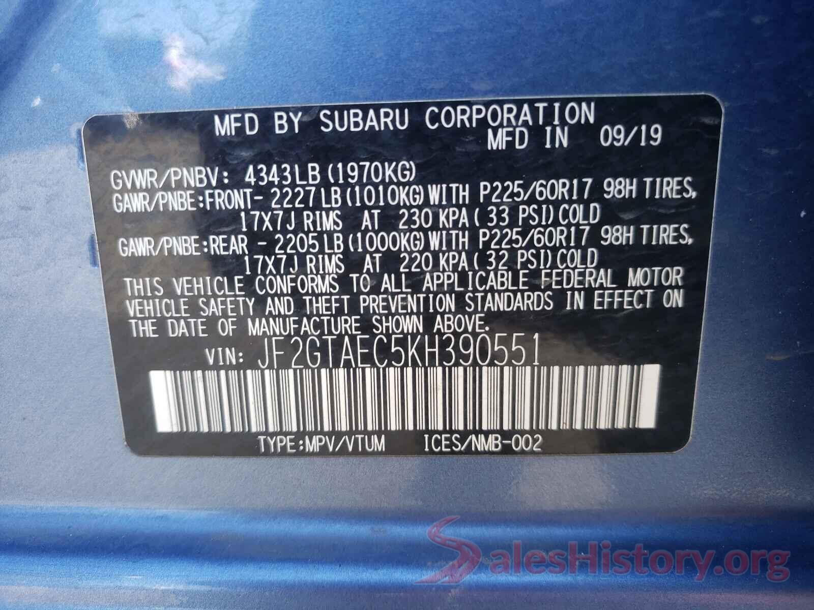 JF2GTAEC5KH390551 2019 SUBARU CROSSTREK