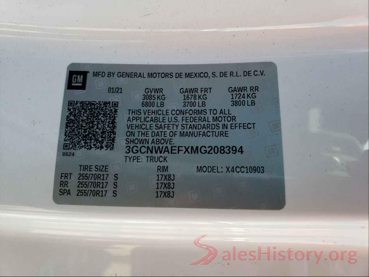 3GCNWAEFXMG208394 2021 CHEVROLET SILVERADO