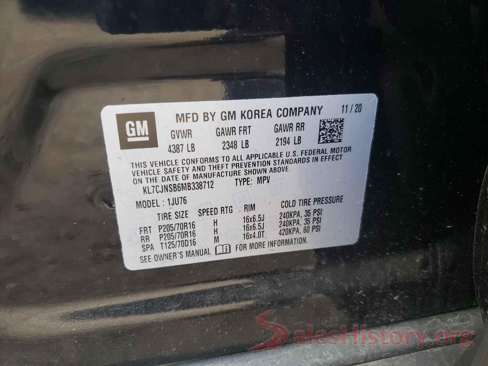 KL7CJNSB6MB338712 2021 CHEVROLET TRAX