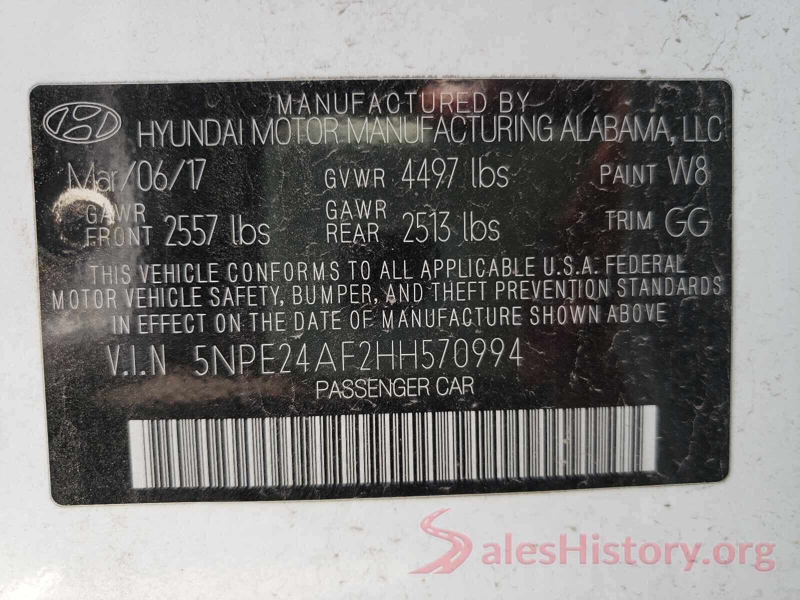 5NPE24AF2HH570994 2017 HYUNDAI SONATA