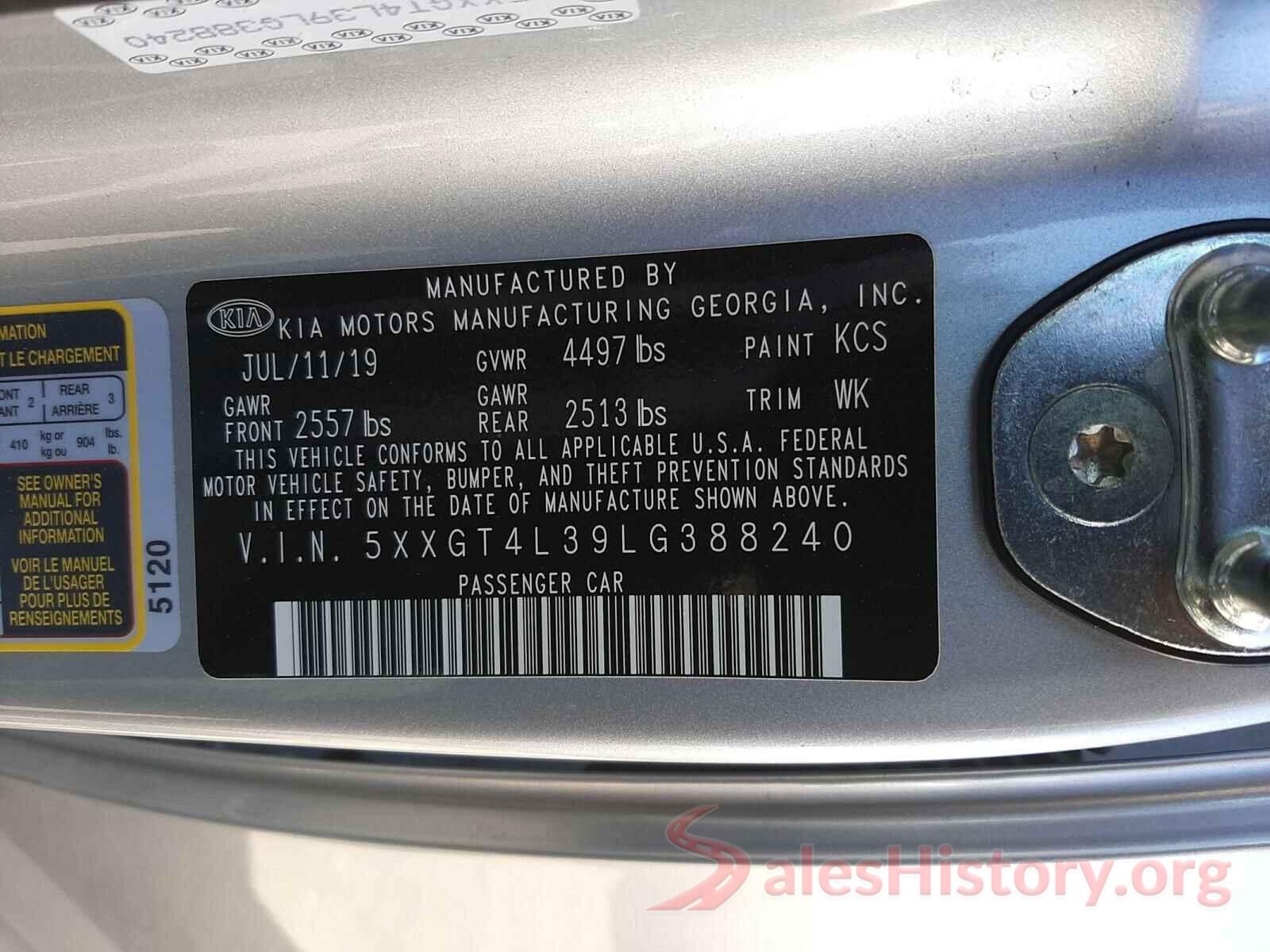 5XXGT4L39LG388240 2020 KIA OPTIMA