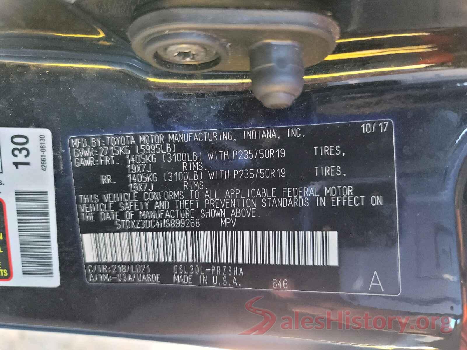 5TDXZ3DC4HS899268 2017 TOYOTA SIENNA