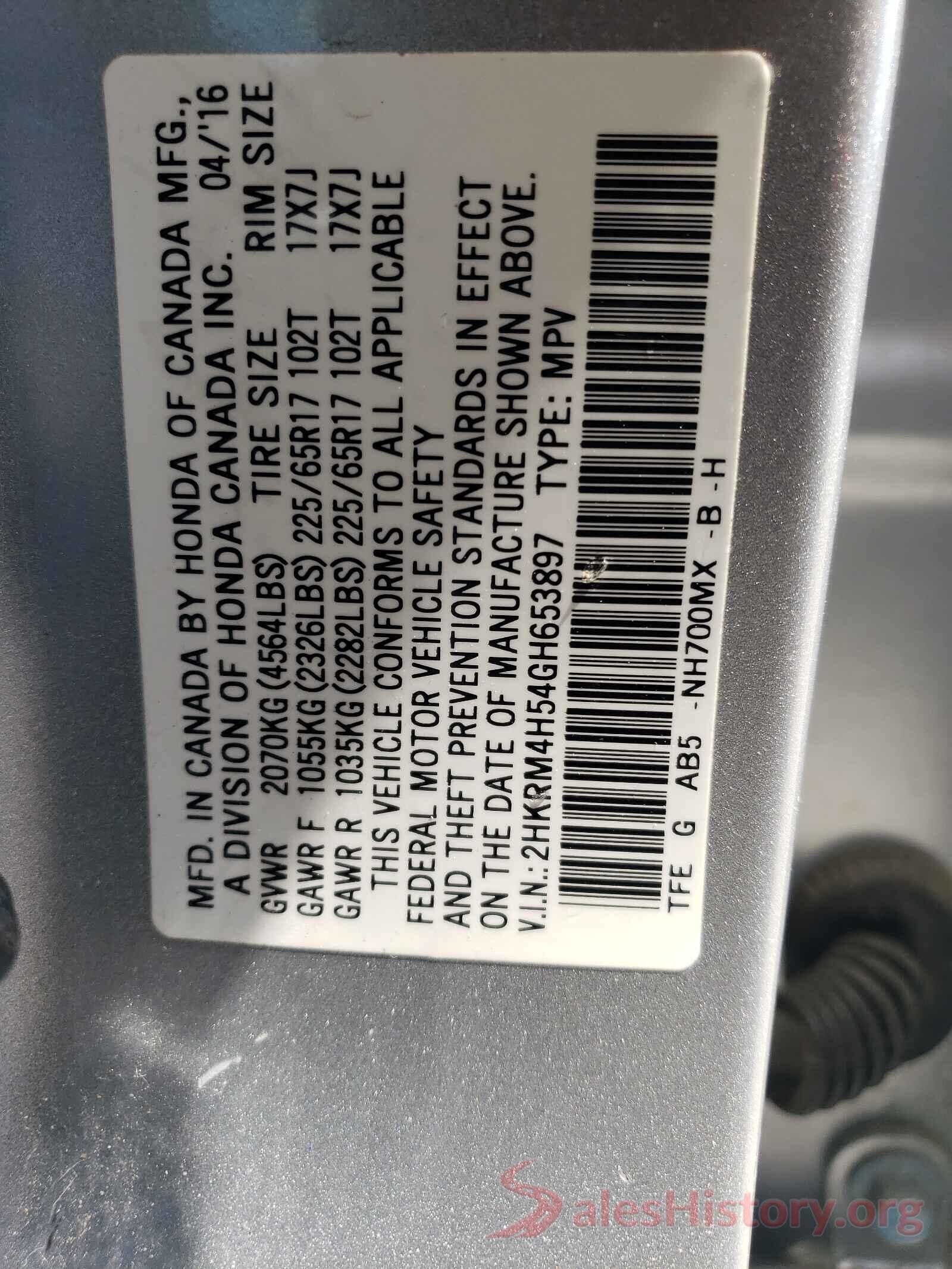 2HKRM4H54GH653897 2016 HONDA CRV