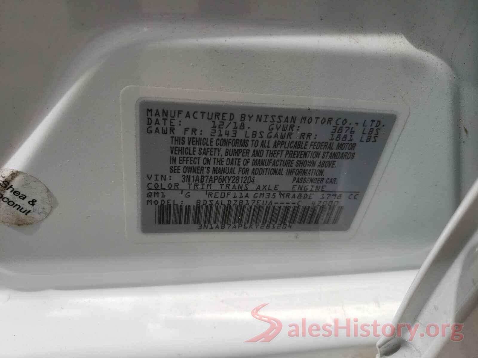 3N1AB7AP6KY281204 2019 NISSAN SENTRA