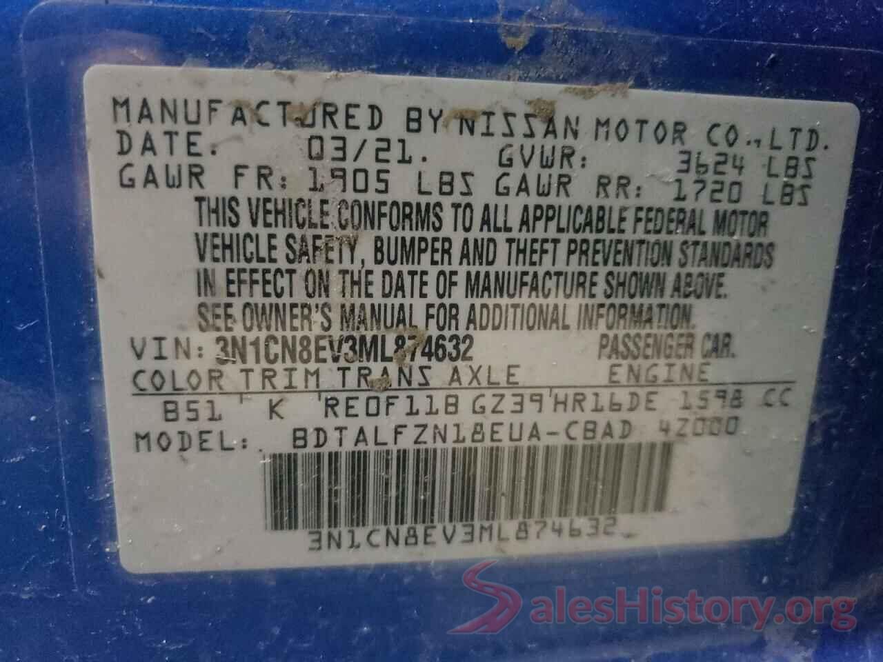 3N1CN8EV3ML874632 2021 NISSAN VERSA