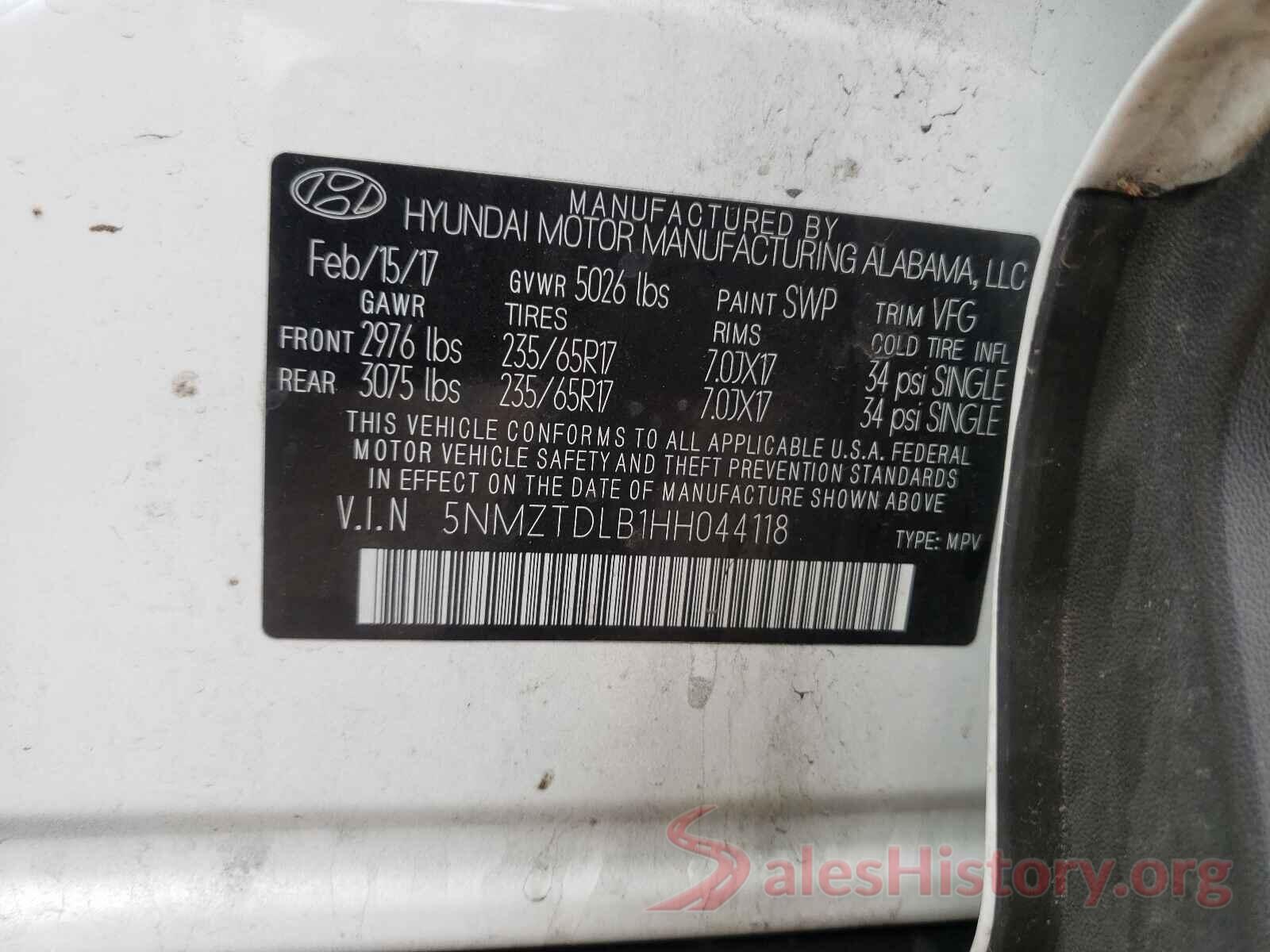 5NMZTDLB1HH044118 2017 HYUNDAI SANTA FE