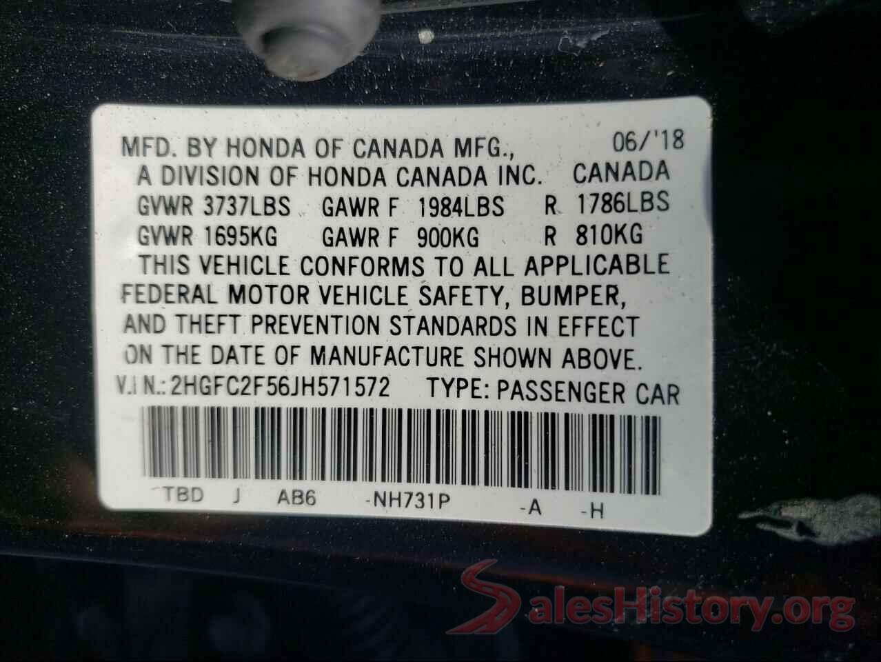 2HGFC2F56JH571572 2018 HONDA CIVIC