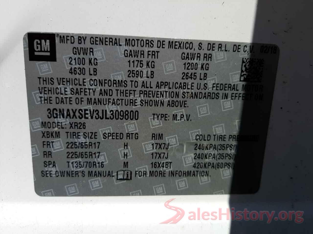 3GNAXSEV3JL309800 2018 CHEVROLET EQUINOX