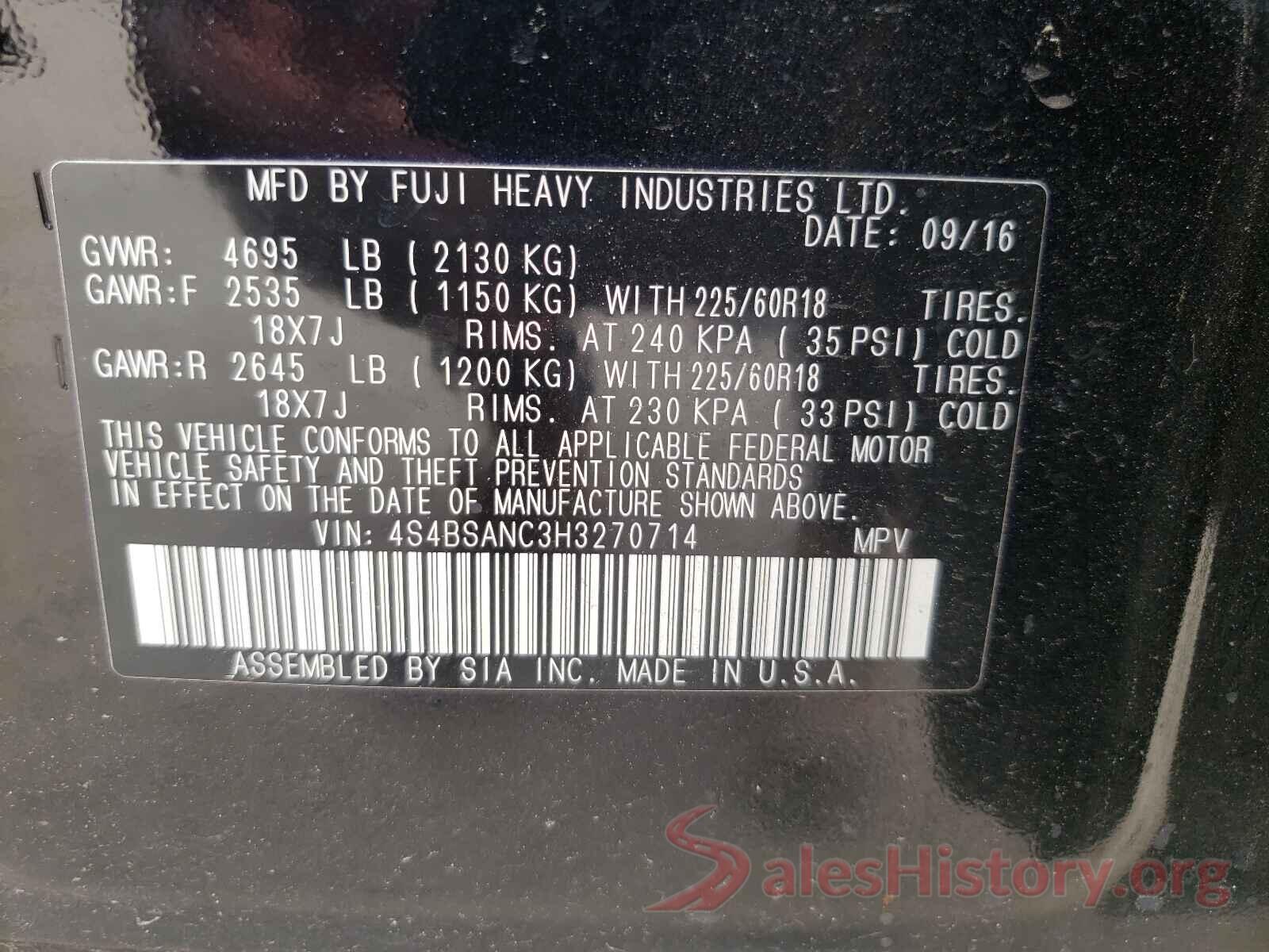 4S4BSANC3H3270714 2017 SUBARU OUTBACK