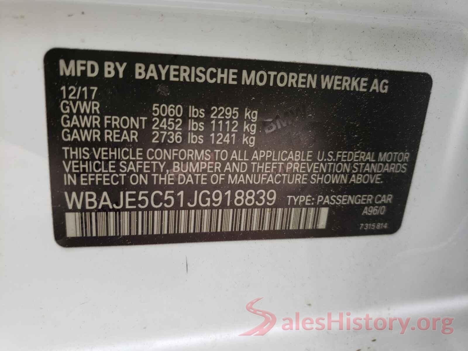 WBAJE5C51JG918839 2018 BMW 5 SERIES