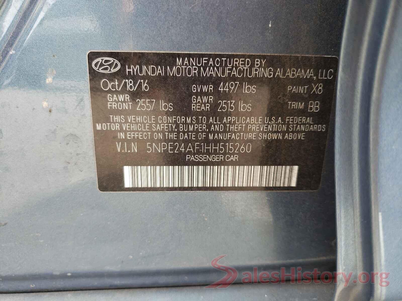 5NPE24AF1HH515260 2017 HYUNDAI SONATA