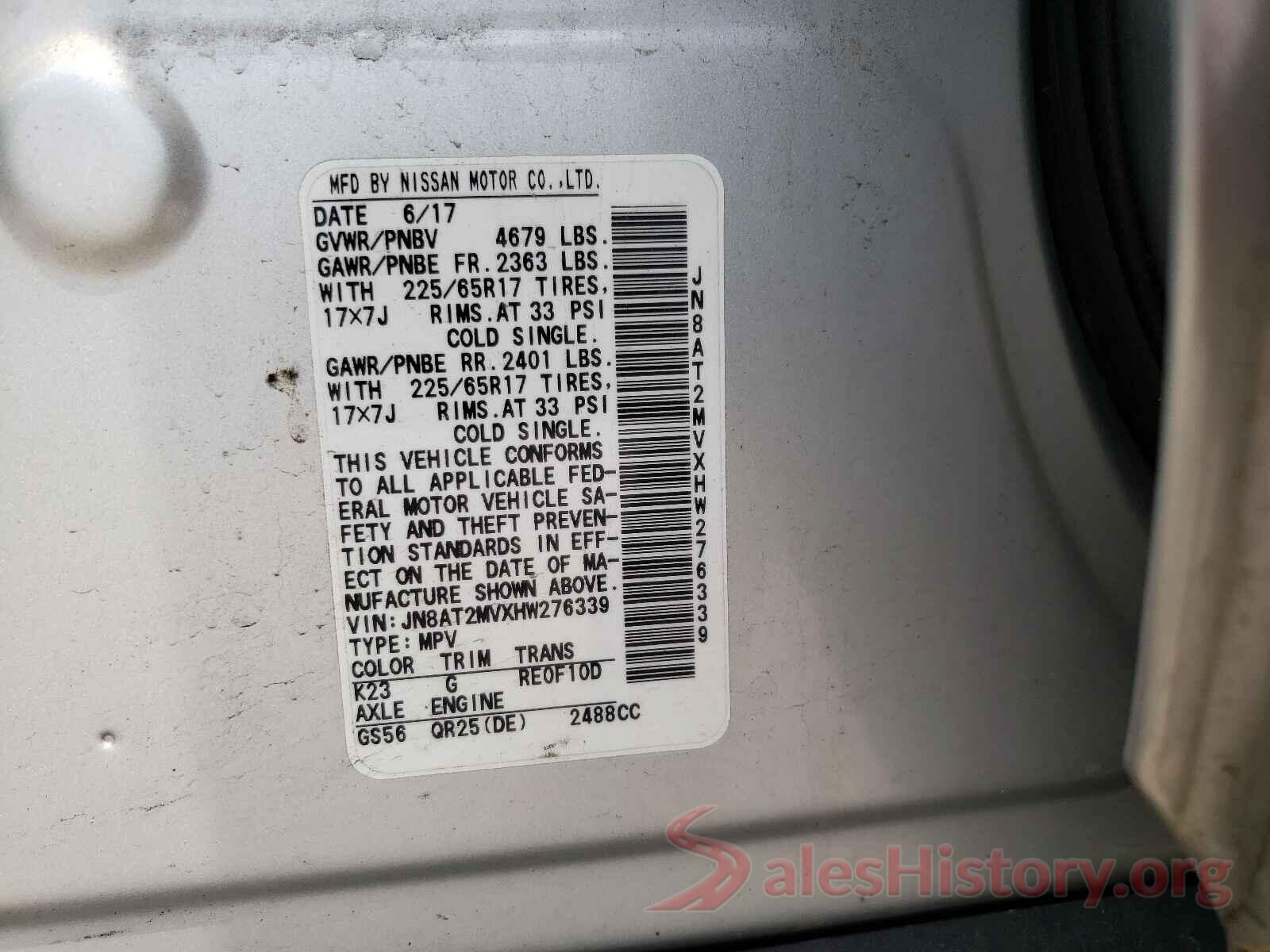 JN8AT2MVXHW276339 2017 NISSAN ROGUE