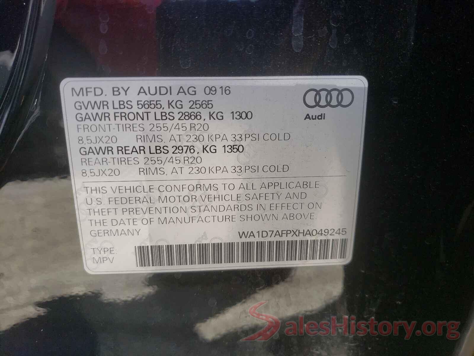 WA1D7AFPXHA049245 2017 AUDI Q5