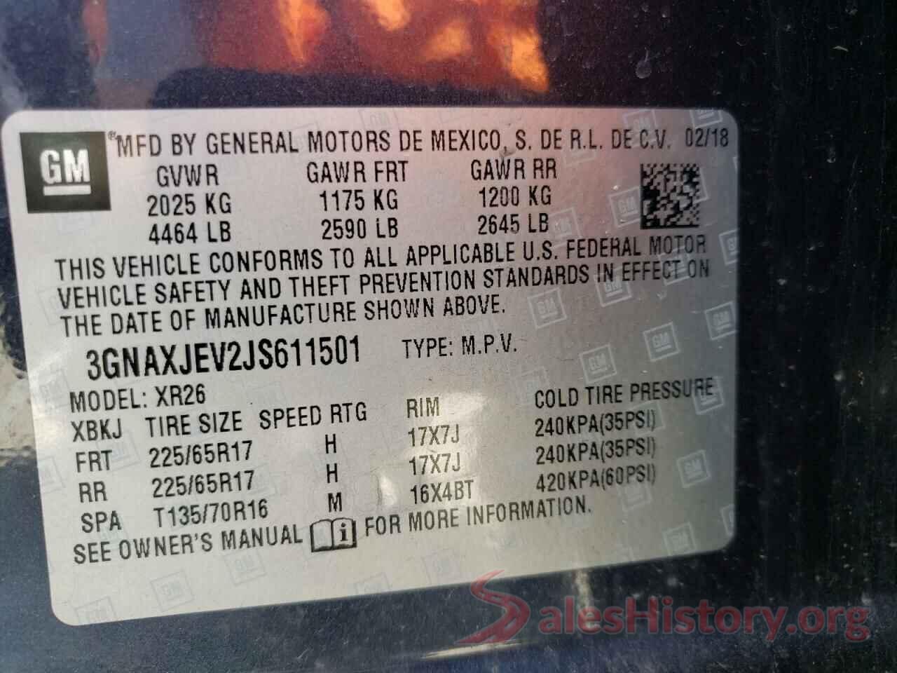 3GNAXJEV2JS611501 2018 CHEVROLET EQUINOX