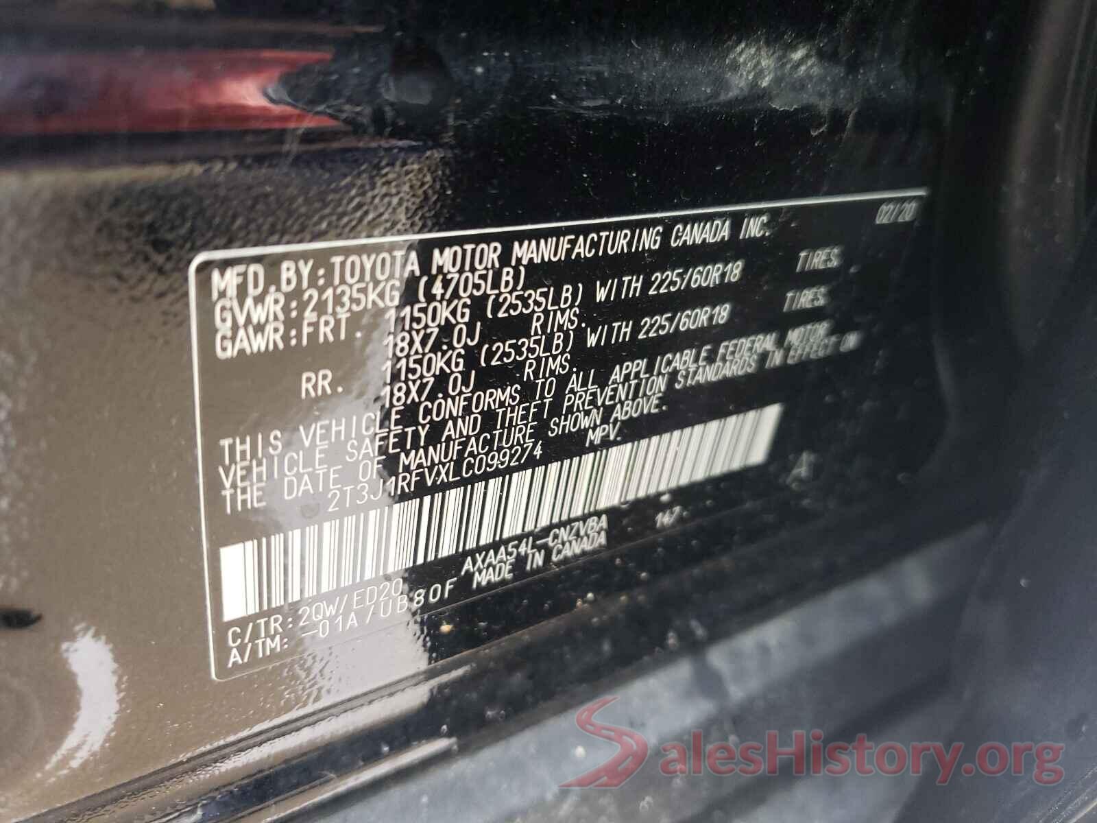 2T3J1RFVXLC099274 2020 TOYOTA RAV4