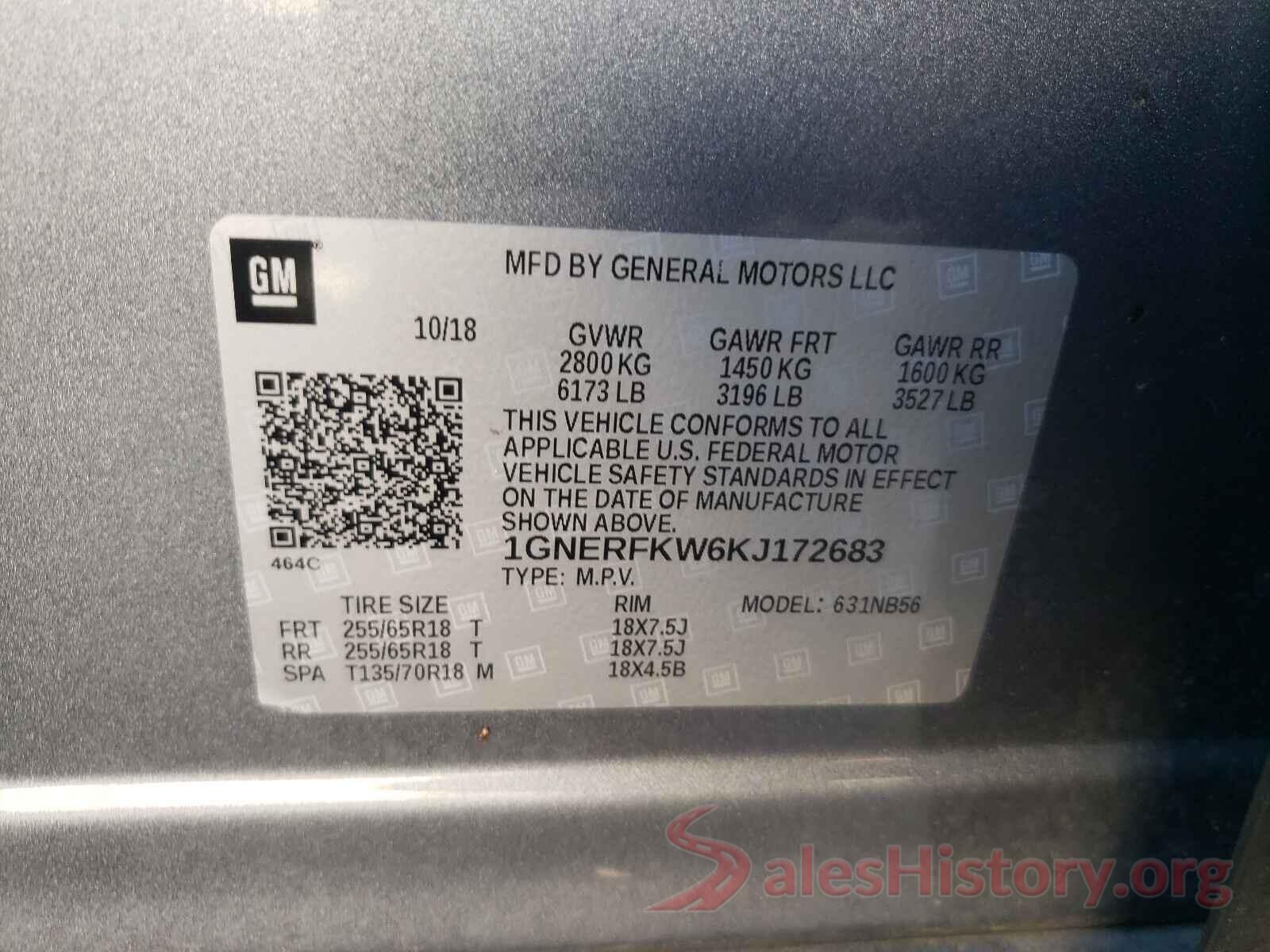 1GNERFKW6KJ172683 2019 CHEVROLET TRAVERSE