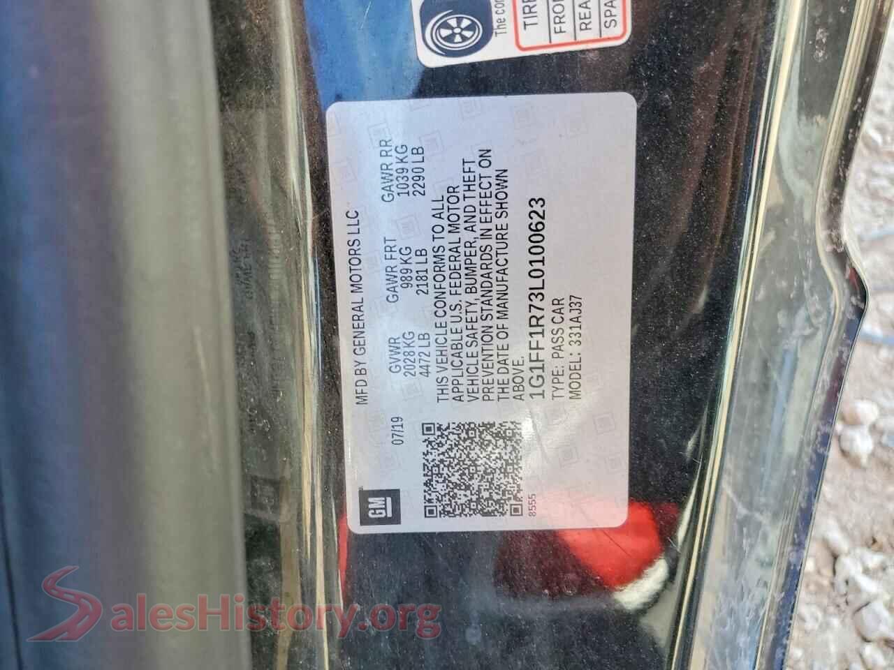 2020 CHEVROLET CAMARO VIN 1G1FF1R73L0100623, wheel and tire