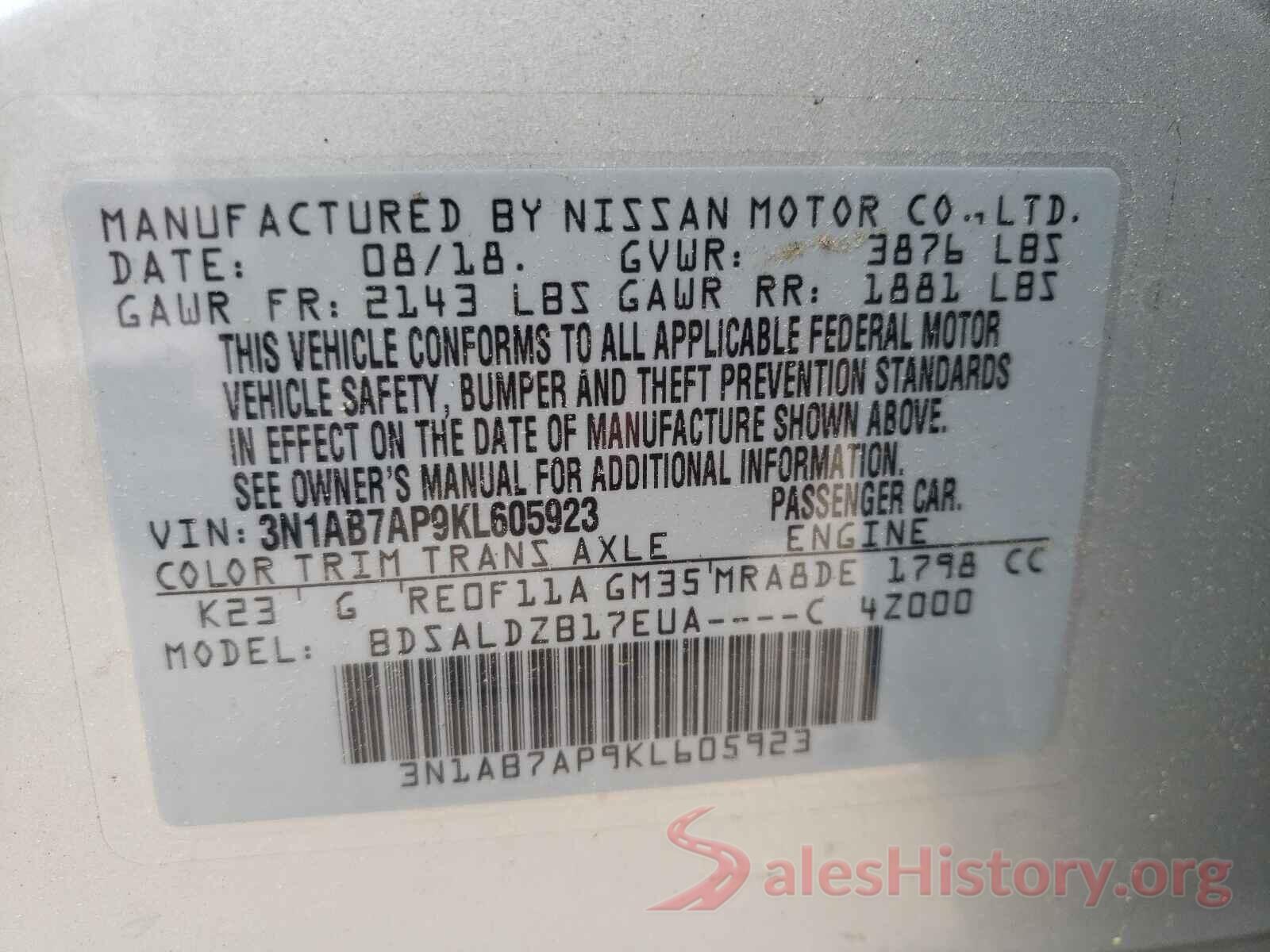 3N1AB7AP9KL605923 2019 NISSAN SENTRA