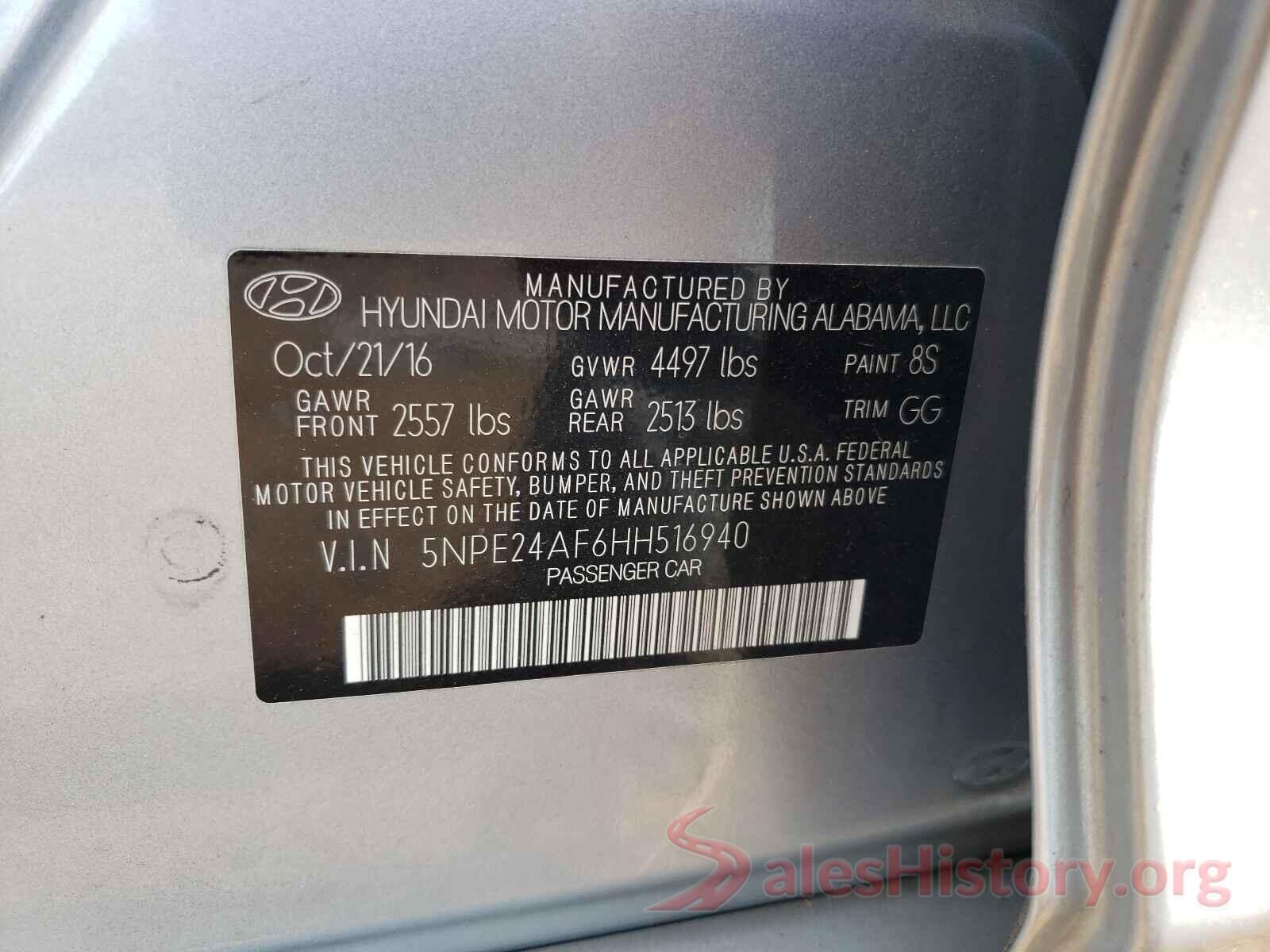 5NPE24AF6HH516940 2017 HYUNDAI SONATA