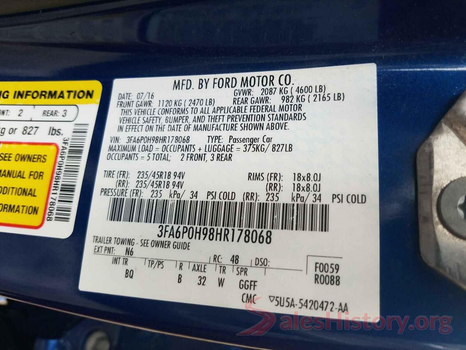 3FA6P0H98HR178068 2017 FORD FUSION